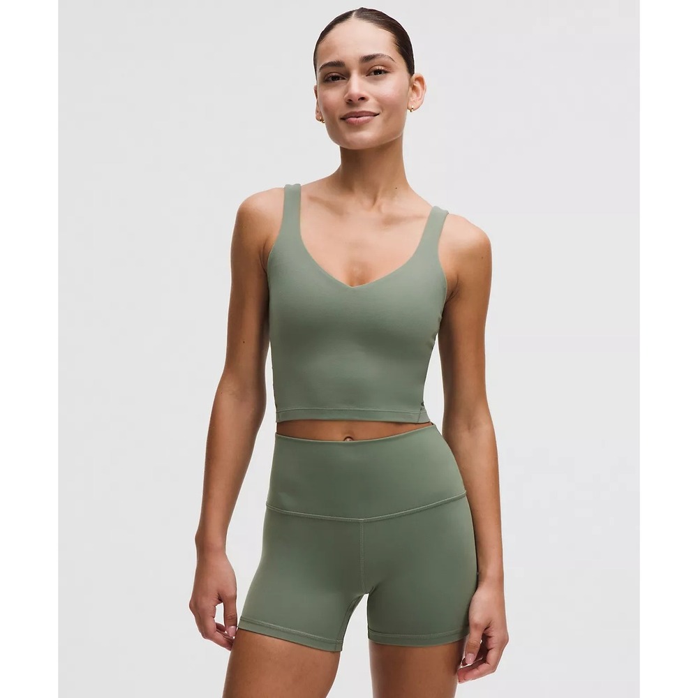 Lululemon Align Tank Top Longline Sage Green V-Neck Built-in Bra LW1DUDS Size 8
